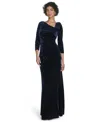 Jessica Howard Women's Elbow Sleeve Asymmetric Neck Gown In Blue