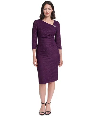Jessica Howard Women's Elbow Sleeve Asymmetrical Neckline Side Tuck Dress In Purple