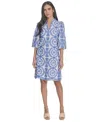 Jessica Howard Women's Embroidered 3/4-sleeve A-line Cotton Dress In Blue