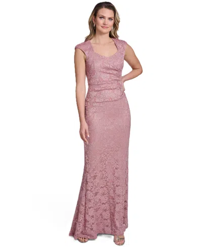 Jessica Howard Women's Extended Cap-sleeve Sweetheart Neck Side Tuck Gown In Pink