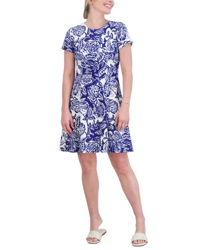 Jessica Howard Women's Floral-print Fit & Flare Dress In Cobalt