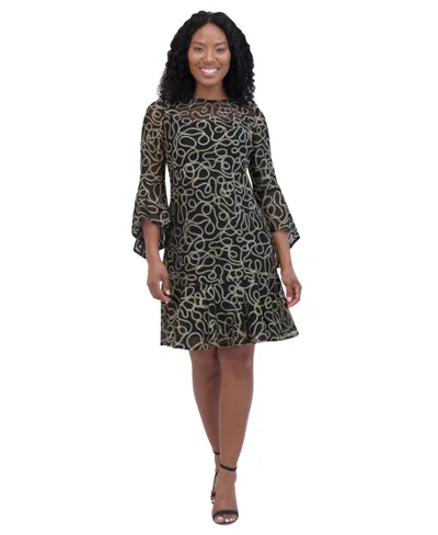 Jessica Howard Women's Illusion-yoke Flounce-hem Dress In Bgd