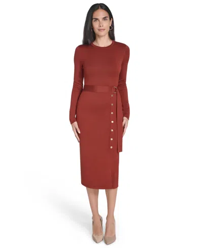 Jessica Howard Women's Long Sleeve Belted Midi Dress In Brown