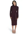Jessica Howard Women's Long Sleeve Mock Neck Belted Midi Sweater Dress In Brown