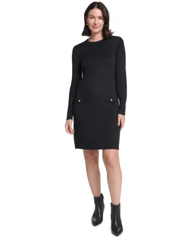 Jessica Howard Women's Long-sleeve Jewel-neck Dress With Scarf In Black