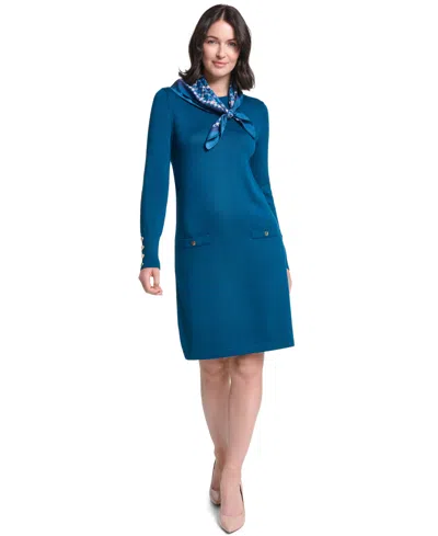 Jessica Howard Women's Long-sleeve Jewel-neck Dress With Scarf In Blue