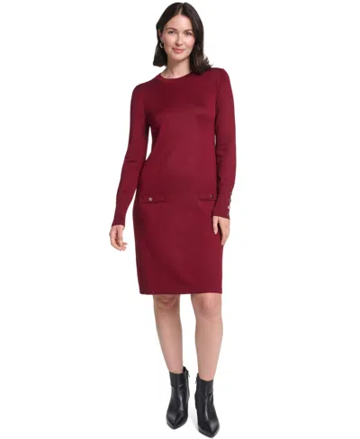 Jessica Howard Women's Long-sleeve Jewel-neck Dress With Scarf In Burgundy