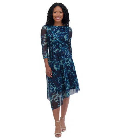 Jessica Howard Women's Mesh Twist-waist 3/4-sleeve Dress In Nmu