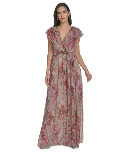 JESSICA HOWARD WOMEN'S METALLIC PRINTED SURPLICE GOWN
