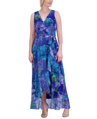 Jessica Howard Women's Metallic Tie-waist Ruffle-hem Dress In Blue