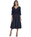 Jessica Howard Petite 3/4-sleeve Portrait-collar Fit & Flare Dress In Navy