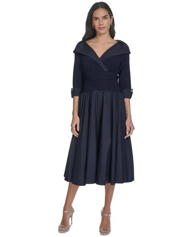 JESSICA HOWARD WOMEN'S MIXED-MEDIA FIT & FLARE MIDI DRESS