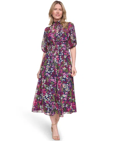 Jessica Howard Women's Mock Neck & Smocked Waist Maxi Dress In Multi