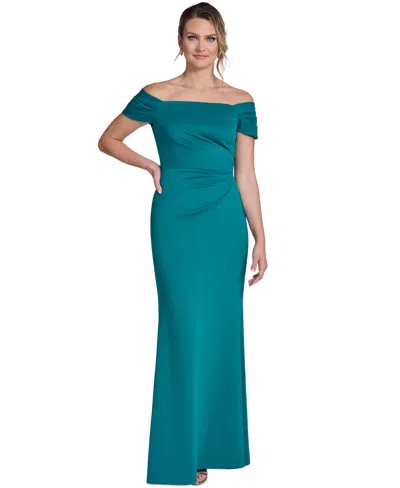 Jessica Howard Women's Off-the-shoulder Side Tuck Gown In Green