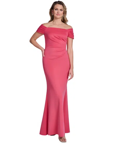 Jessica Howard Women's Off-the-shoulder Side Tuck Gown In Pink
