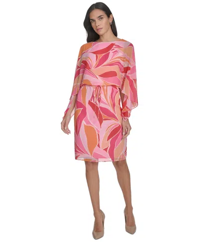 Jessica Howard Women's Printed Chiffon 3/4-sleeve Blouson Dress In Multi