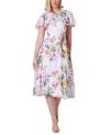 Jessica Howard Petite Printed Flutter-sleeve Tie-waist Dress In Ivory Mult