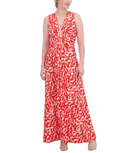 Jessica Howard Women's Printed Ruched Maxi Dress In Red Cream