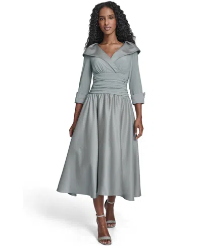 Jessica Howard Women's Rhinestone Cuff Sleeve V-neck Dress In White