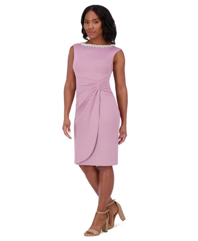 Jessica Howard Petite Embellished-neck Cocktail Dress In Mauve