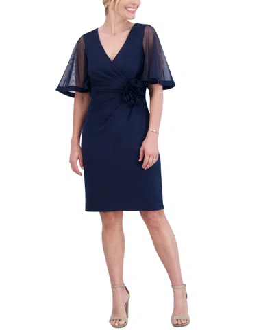 Jessica Howard Women's Rosette-waist Short-sleeve Dress In Navy