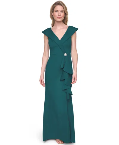 Jessica Howard Women's Scuba V-neck Gown In Green