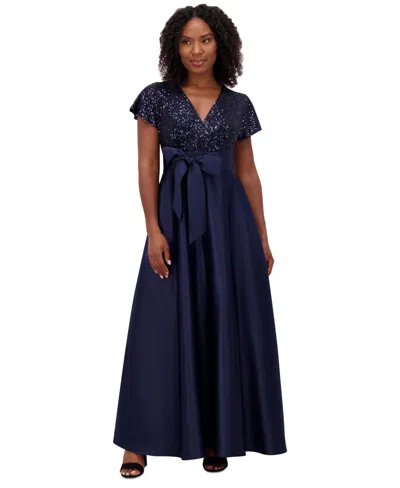 JESSICA HOWARD WOMEN'S SEQUINNED-BODICE SATIN-SKIRT BALL GOWN