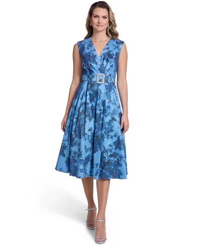 Jessica Howard Womens Sleeveless Printed Midi Dress In Blue