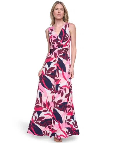 Jessica Howard Plus Size Sleeveless V-neck Maxi Dress In Multi