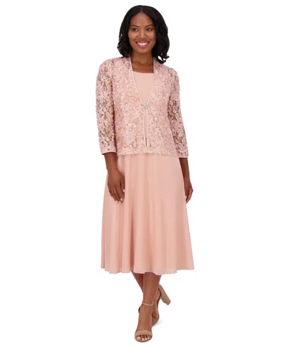 Jessica Howard Women's Soutache Jacket & Jewel-neck Midi Dress In Blush