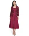 Jessica Howard Women's Soutache Jacket & Jewel-neck Midi Dress In Burgundy