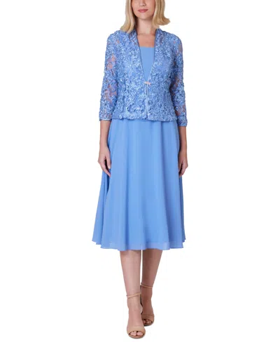 Jessica Howard Women's Soutache Jacket & Jewel-neck Midi Dress In Lake