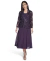 Jessica Howard Women's Soutache Jacket & Jewel-neck Midi Dress In Purple