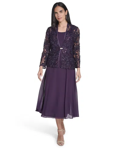 Jessica Howard Women's Soutache Jacket & Jewel-neck Midi Dress In Purple
