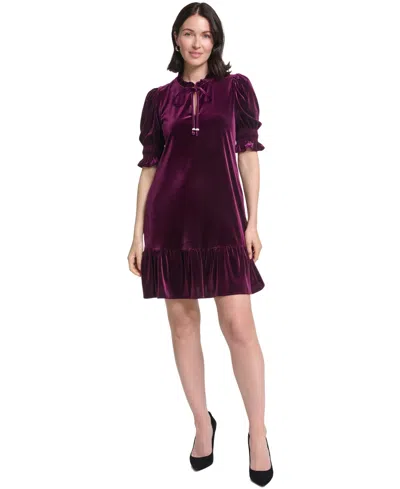Jessica Howard Women's Tie-neck Velvet Dress In Purple