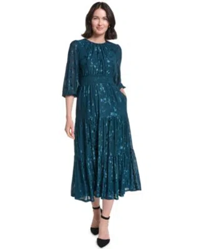 Jessica Howard Womens 3 4 Sleeve Smocked Floral Midi Dress In Green