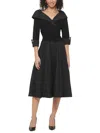 Jessica Howard Petite 3/4-sleeve Portrait-collar Fit & Flare Dress In Black