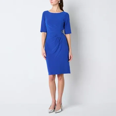 Jessica Howard Womens Elbow Sleeve Sheath Dress In Blue