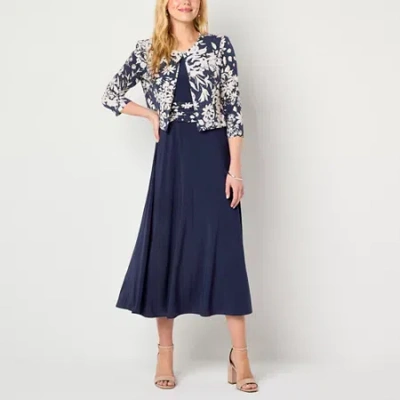 Jessica Howard Womens Floral Midi Jacket Dress In Blue