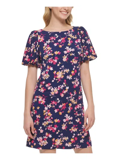 Jessica Howard Womens Floral Print Polyester Shift Dress In Blue