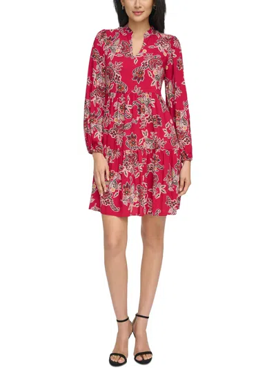 Jessica Howard Womens Floral Print Rayon Mini Dress In Red