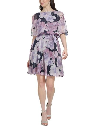 Jessica Howard Womens Floral Print Short Fit & Flare Dress In Purple