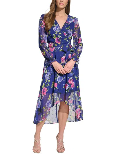 Jessica Howard Womens Hi Low Metallic Maxi Dress In Blue