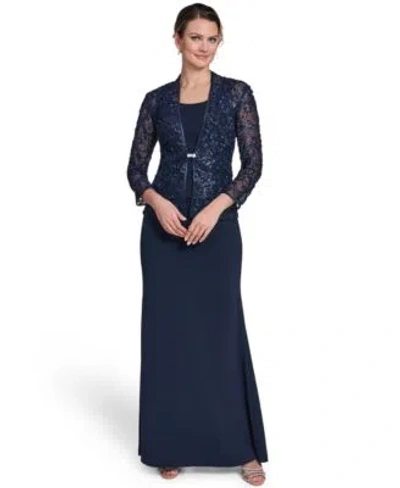 Jessica Howard Womens Jewel Neck Jacket Ball Gown In Blue