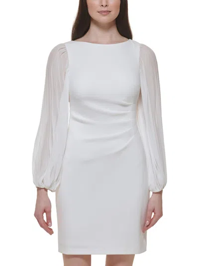 Jessica Howard Womens Knee Length Sheer Sleeve Sheath Dress In White