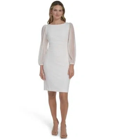 Jessica Howard Womens Long Pleated Side Tuck Sheath Dress In White