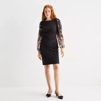 Jessica Howard Womens Long Sleeve Floral Sheath Dress In Black