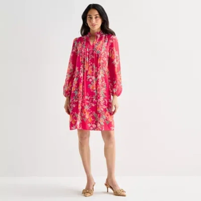 Jessica Howard Womens Long Sleeve Floral Shift Dress In Pink