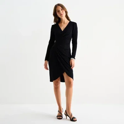 Jessica Howard Womens Long Sleeve Glitter Sheath Dress In Black