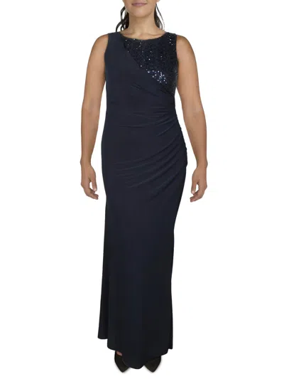 Jessica Howard Womens Matte Jersey Sequined Evening Dress In Blue